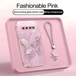 Suitable for [Galaxy S10 Plus] high-end phone case，a beautiful four-leaf clover lanyard is included,exquisite and dreamy butterfly pattern,a variety of colors are available for you to choose from YM99