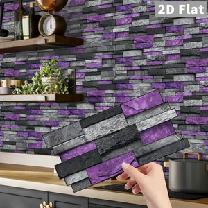 12/24/48 Sheets Classic Purple Gray Self-Adhesive Tile Sticker Backsplash Wall Sticker, Decorative Wall Sticker, Striped Marble Vinyl Bathroom Kitchen Home Decor DIY Seamless Splicing Sticker,Stain-Proof, Easy Install, Vinyl Wall Stickers