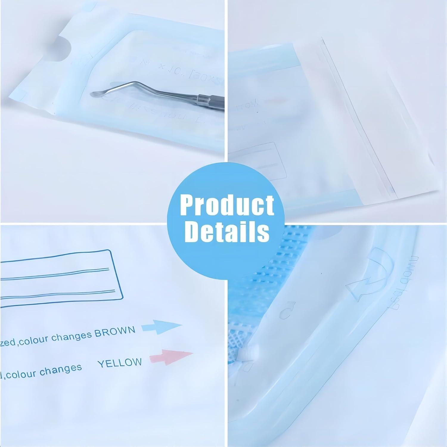 Self-Sealing Sterilization Pouches, Latex-Free, Color Changing Indicator, 3.5" W x 10" L, 200-Count