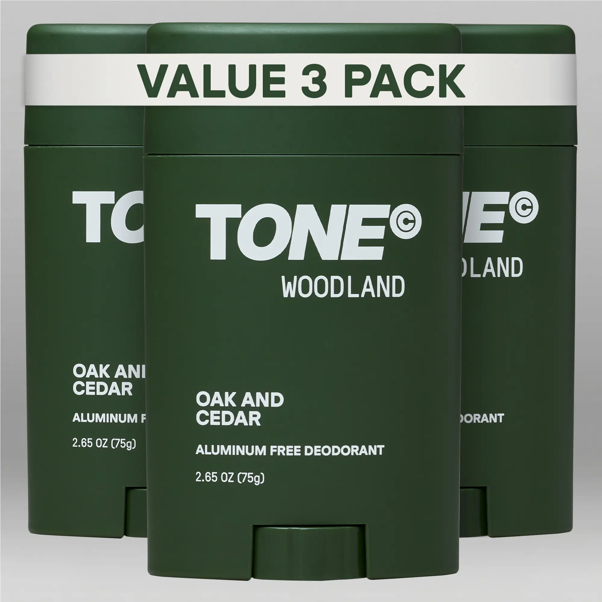 TONE Aluminum-Free Deodorant, Woodland, Up to 48-Hour Odor Protection, Magnesium & Probiotic Formula with Shea Butter, Paraben-Free, Dermatologist-Tested 3-Pack