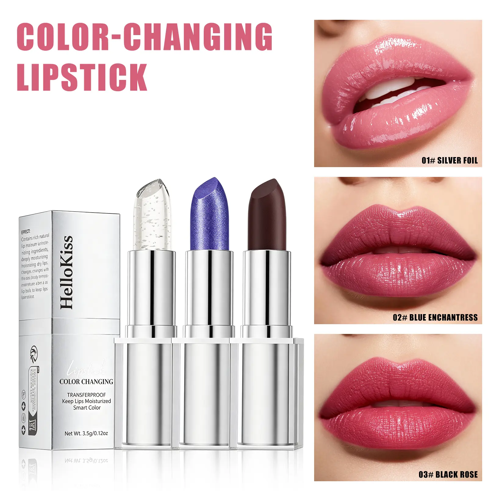 3 Pack Color Changing Lipstick Set, Clear Blue Brown PH Reactive Lip Tint Balm, Original Color Shift Effect with Personalized Lip Shade, Jelly Texture Moisturizing Lip Makeup for Glossy Natural Lips, Everyday Beauty Routine
