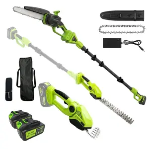 6-In-1 Cordless Garden Tool Set - Hedge Trimmer, Chainsaw with Extendable Pole, 1-Handed Grip, One-Handed Grip
