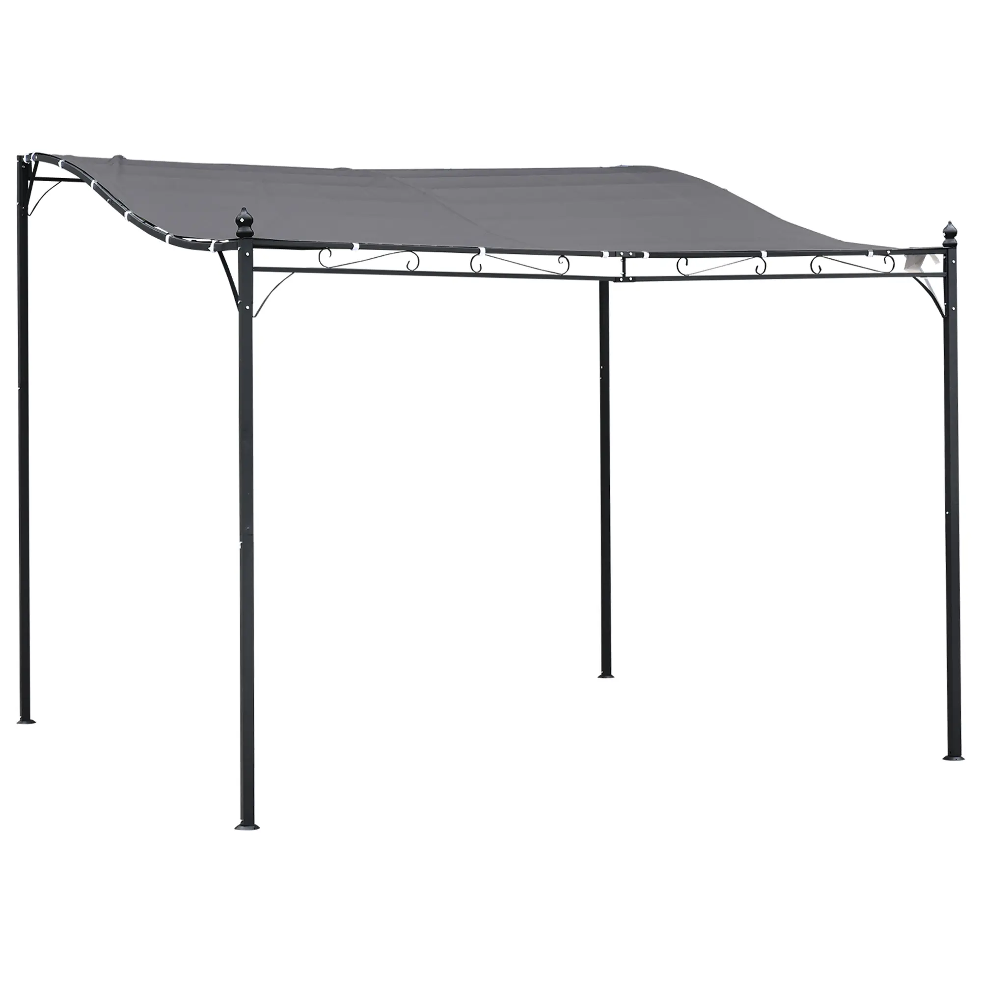 Gray Outdoor 10x13 Pergola Gazebo with Curve End Scrollwork, European Elegance, Metal Steel Frame, PA-Coated 180gsm Polyester Sun Shield, Sun Protection, Minimal Fading, Stakes, 117in L x 117in W x 78-98.5in H, Patio Shade Solution, Assembly Required