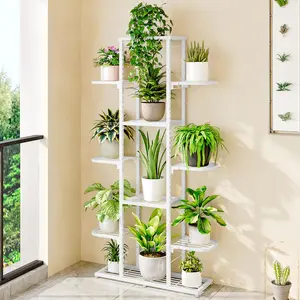 GAOMON 7 Tier Flower Stand, Plant Stand,Metal,Indoor and Outdoor Multi-Tier Flower Shelf,Plant Stairs,Corner Shelf,Standing for Garden, Decoration, White