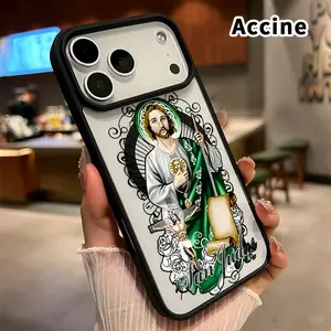 Compatible with iPhone 17 16  Pro Max Plus 15 14 13 12 11 Air E Magnetic Case Saint Judas Emblem Pattern Acrylic Transparent Four Corner Shock-absorbing Airbag Smartphone Cover
