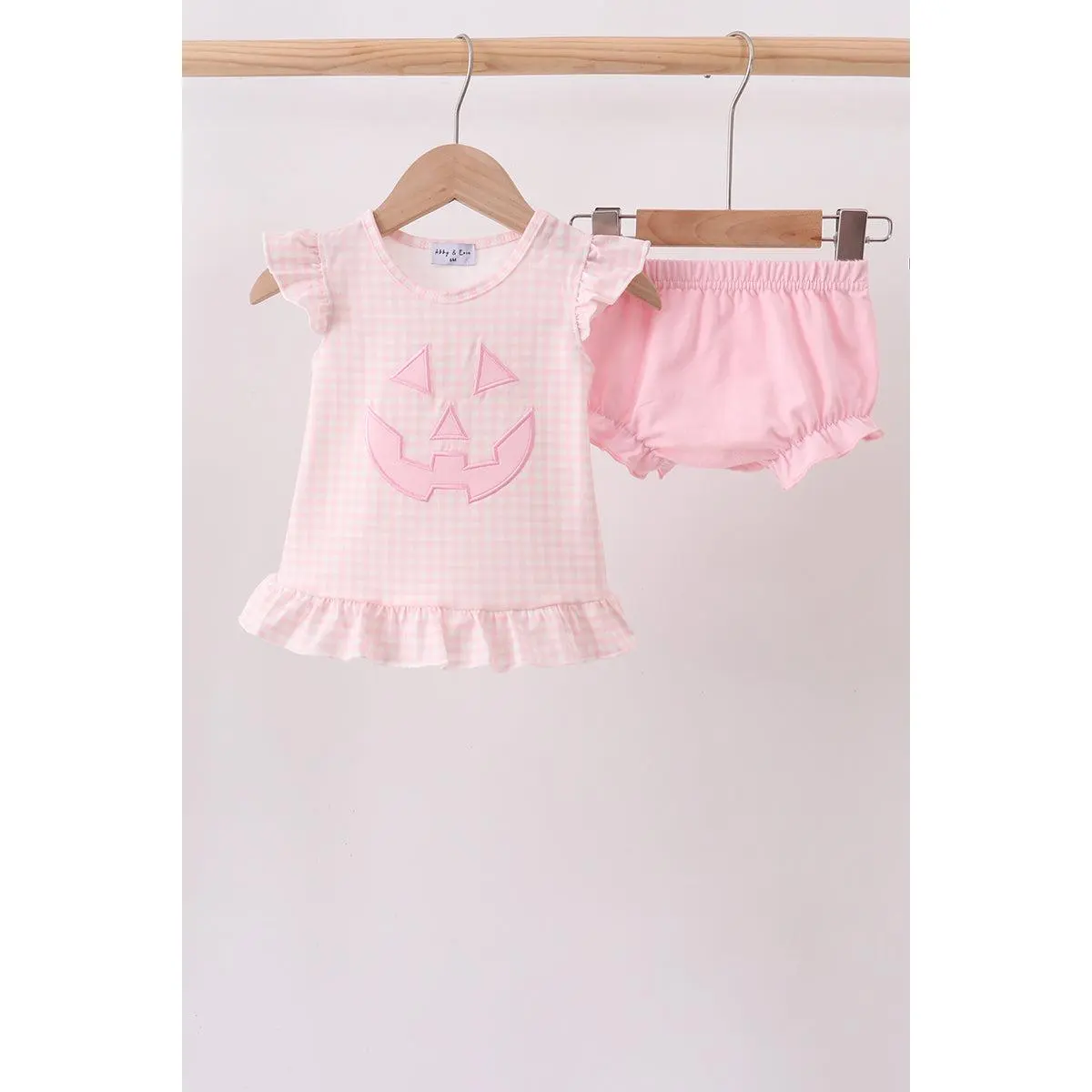 Pink Jack-O-Lantern  Applique Ruffle Bloomer Set