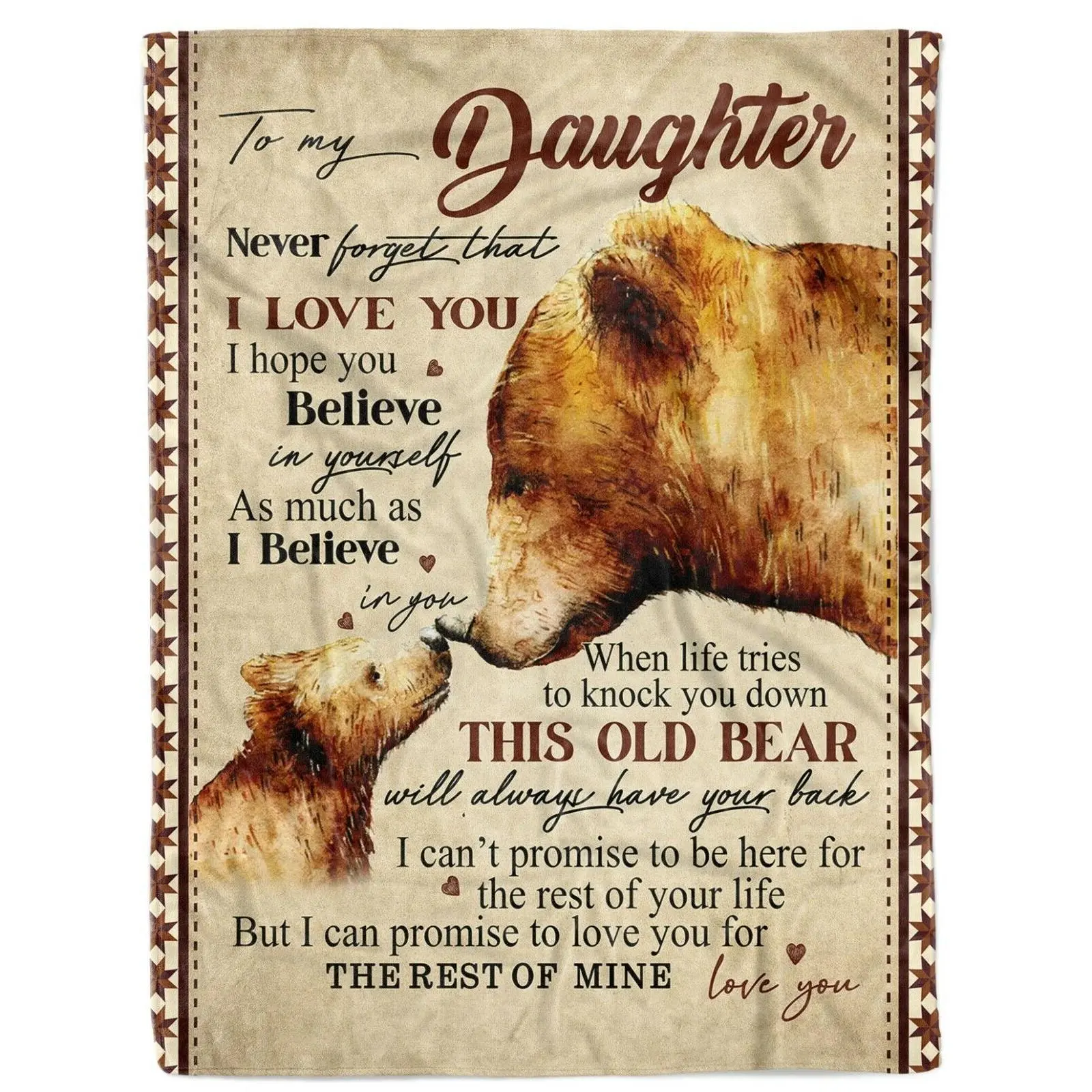 Customized Fleece Sherpa Blanket, 152cm×127cm Durable Fast Drying Bear-Themed Gift for Daughter from Mom & Dad, Christmas Bedding Throw