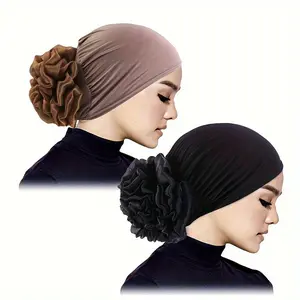 Women's Solid Color Full-Cover Muslim Hijab, Soft Elastic Neutral-Toned Head Scarves, Casual Daily-Wear Head Wrap
