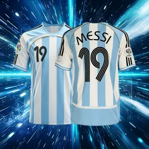 19# Messi 2006 Argentina National Home And Away Blue Short And Long Sleeve Soccer Jersey Fans Version