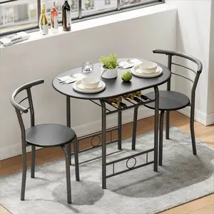 3-Piece Dining Table Set – Metal & MDF Kitchen Table with Chairs, Space-Saving Design for Small Dining Rooms