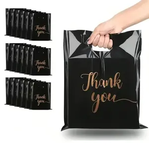 100pcs Premium Black Medium-thick Gift Bags - Durable & Stylish Flat Mouth Design, Hand-held for Clothing, Perfect Packaging Solution, Reusable Retail Shopping Tote Bags,Ideal for Thank You Presents, Christmas, Parties, Party Favors, Stores, And Boutiques
