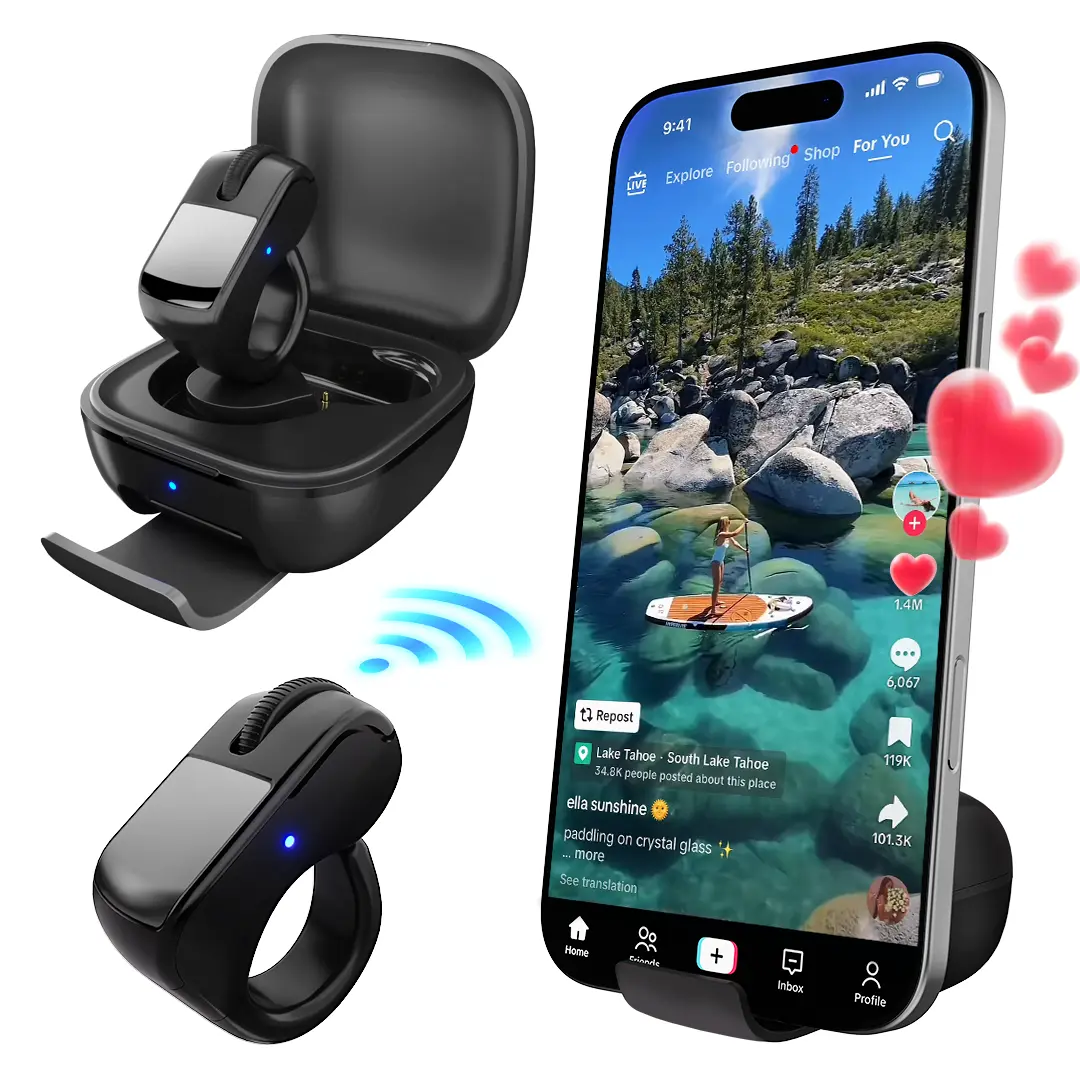 D06 Unisex Rechargeable Digital Mouse Ring - Bluetooth/2.4G Wireless Air Mouse with TPU Touchpad, TikTok Scrolling Remote, Kindle App Page Turner, Selfie & Video Accessory for Mobile/Tablet/Computer Devices