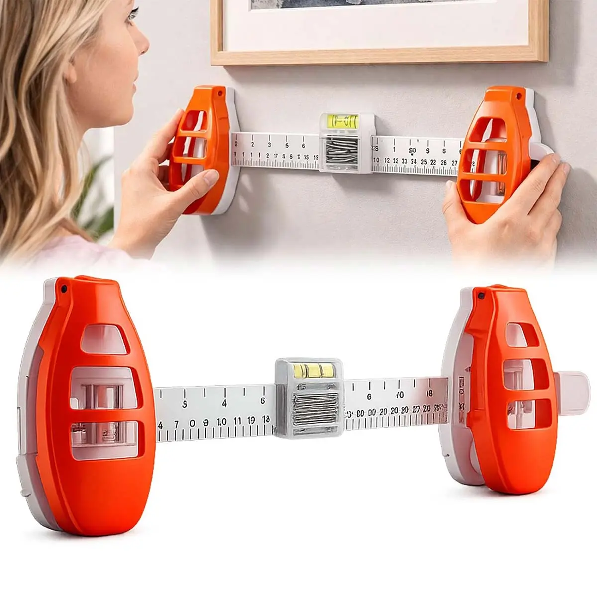 Level & Hang Magnetic Ruler - 3-in-1 Picture Hanging Tool with Built-in Level for Wall Decor Alignment，Magnetic Level Ruler Kit - Professional Picture Hanging Tool for Perfect Straight Wall Art