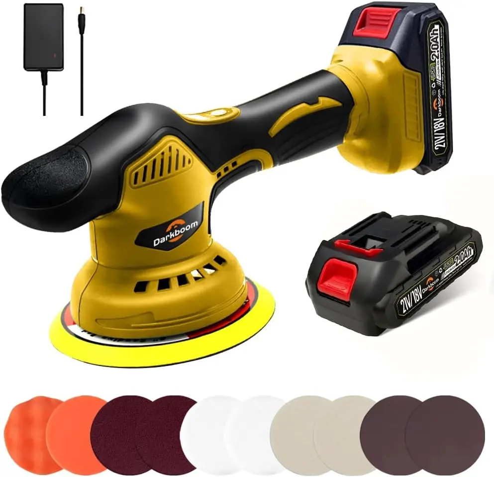 Darkboom Cordless Buffer Polisher 6 inch with 2Pcs 2.0Ah Rechargeable Batteries Compatible with Makita,and 1 Adapter Charger, 6 variable speed 5500RPM cordless sander, for Car Detailing/Polishing