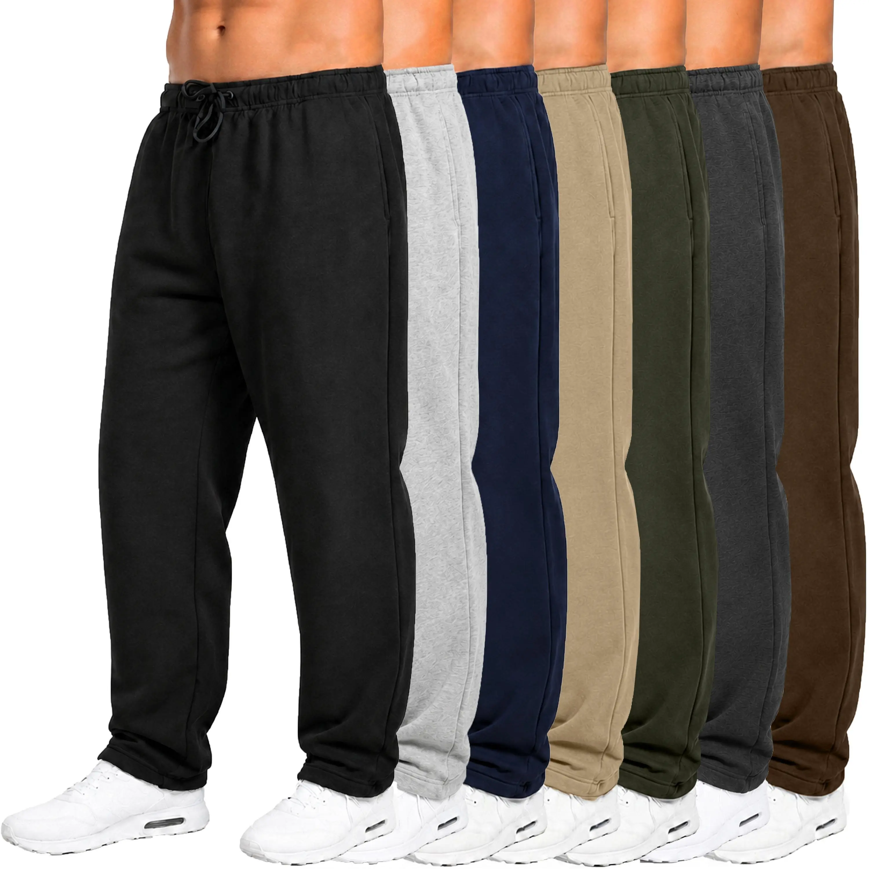 Men's 3 Pack Classic Fleece Sweatpants with Open Bottom
