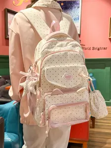 1pc  Ladies' backpack, cute backpack, zipper closure, polka dot print, fashionable and versatile, suitable for students to go to school, campus, commuting, ladies' backpack