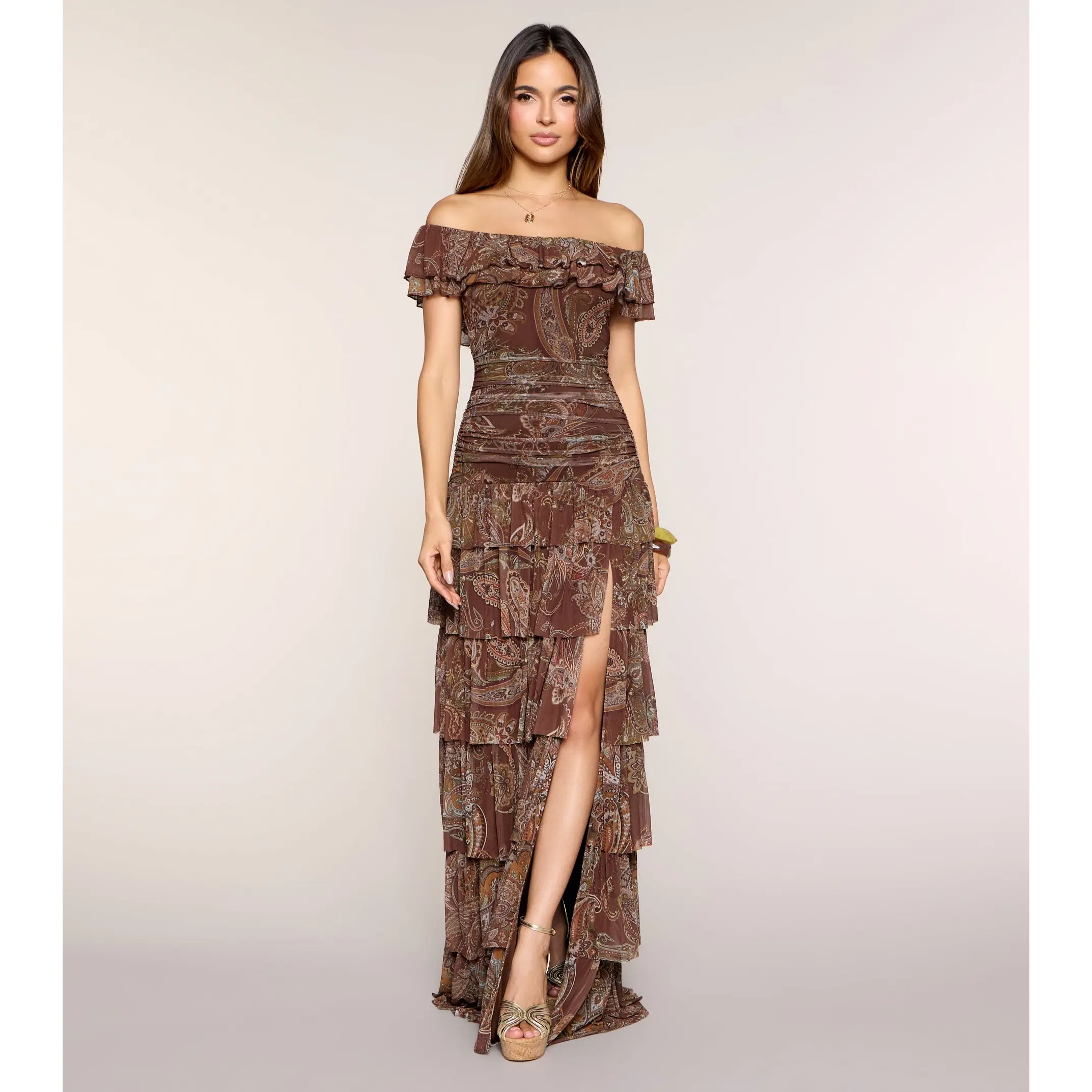 Lila Floral Print Off-The-Shoulder A-Line Dress Lila Floral Print Off-The-Shoulder A-Line Dress