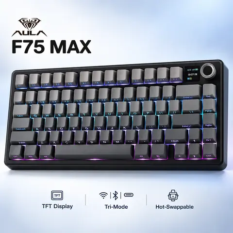 AULA F75 MAX Rechargeable 2.4G Tri-Mode Cordless 75% Gasket Illuminated Mechanical Keyboard - RGB Lighting, TFT Screen, Knob, Hot-Swappable Keys, Side-Printed PBT Keycaps, Gaming Accessories, PC Accessories,techvibes