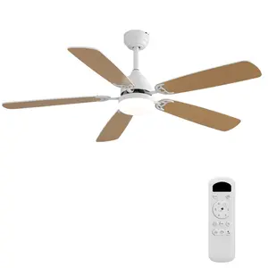 52 Inch Modern Two-Color MDF Blade Ceiling Fan, 3CCT 18W LED Light, Reversible Quiet DC Motor, 6-Speed Remote Timer, Flush Mount & 3 Downrods, All Season Indoor Outdoor Ceiling Fan
