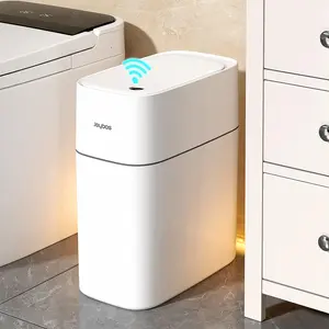Joybos Smart Touchless Motion Sensor Adsorption Trash Can(battery not included) 3.8 Gallon Narrow Automatic Bagging Touchless Garbage Can，Bathroom Trash Cans, Slim Motion Sensor Plastic Narrow Trash Bin for Bedroom,Office,RV White