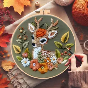 Deer Pattern DIY Embroidery Kit, Embroidery Craft, Handicraft, Embroidery Design Set, 1 Set Embroidery with Hoop Suture Practice Kit for Adults, Handmade Unfinished Products Gifts