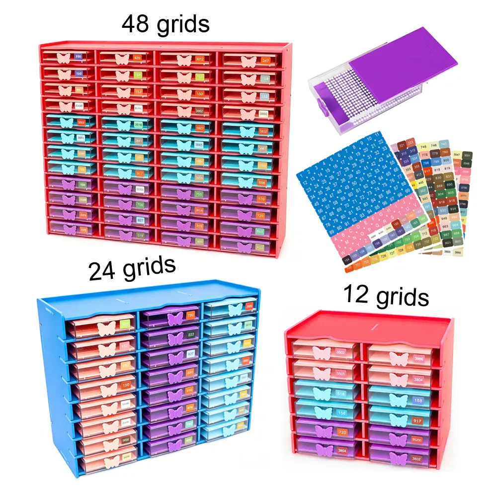 12/24/48 slot Diamond Art Trays With Rack Kits,New Drawer Tray With Multi-size Drill Plate Keep Drill Neatly Aligned Diamond Painting Tools