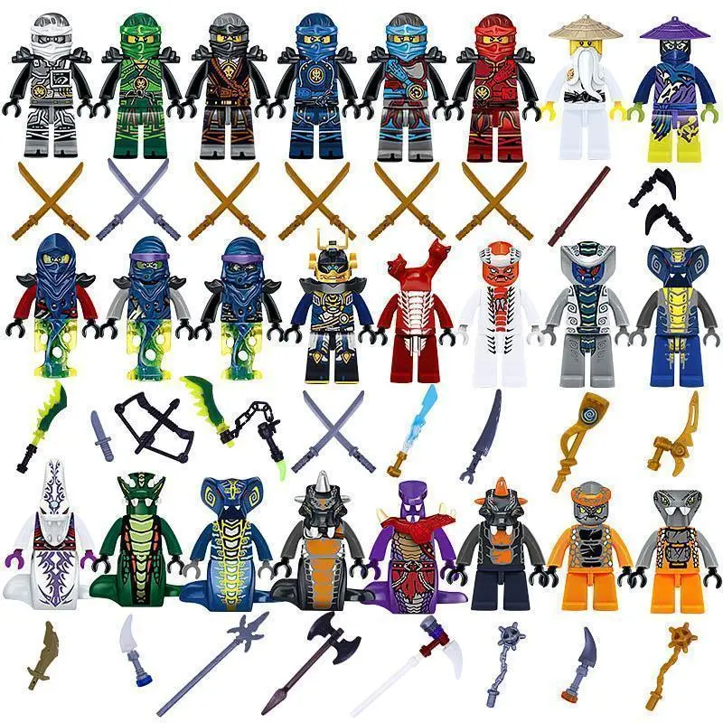 24pcs Ninja Set Mini Toy Doll Figure Ghost Evil Pythor Chop'rai Mezmo Motorcycle Jay Cole Kai Zane Lloyd Building Block Toy Turtles