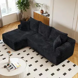 Modern L-Shaped Armless Corduroy Sectional Sofa, Recliner Ergonomic Support, Storage, Spring Foam Hybrid Filling, No Assembly, Rivet Boneless Cloud Couch, Urban Living Room Sofa Bed, Indoor Outdoor Furniture with Leather Ottoman & Bean Bag Chair outdoorfu