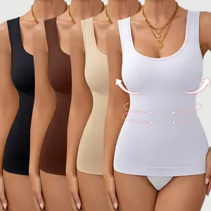 Women'S Seamless Tummy Control Shapewear Tank Top High Stretch Slim Fit Breathable Wireless Inner Camisole