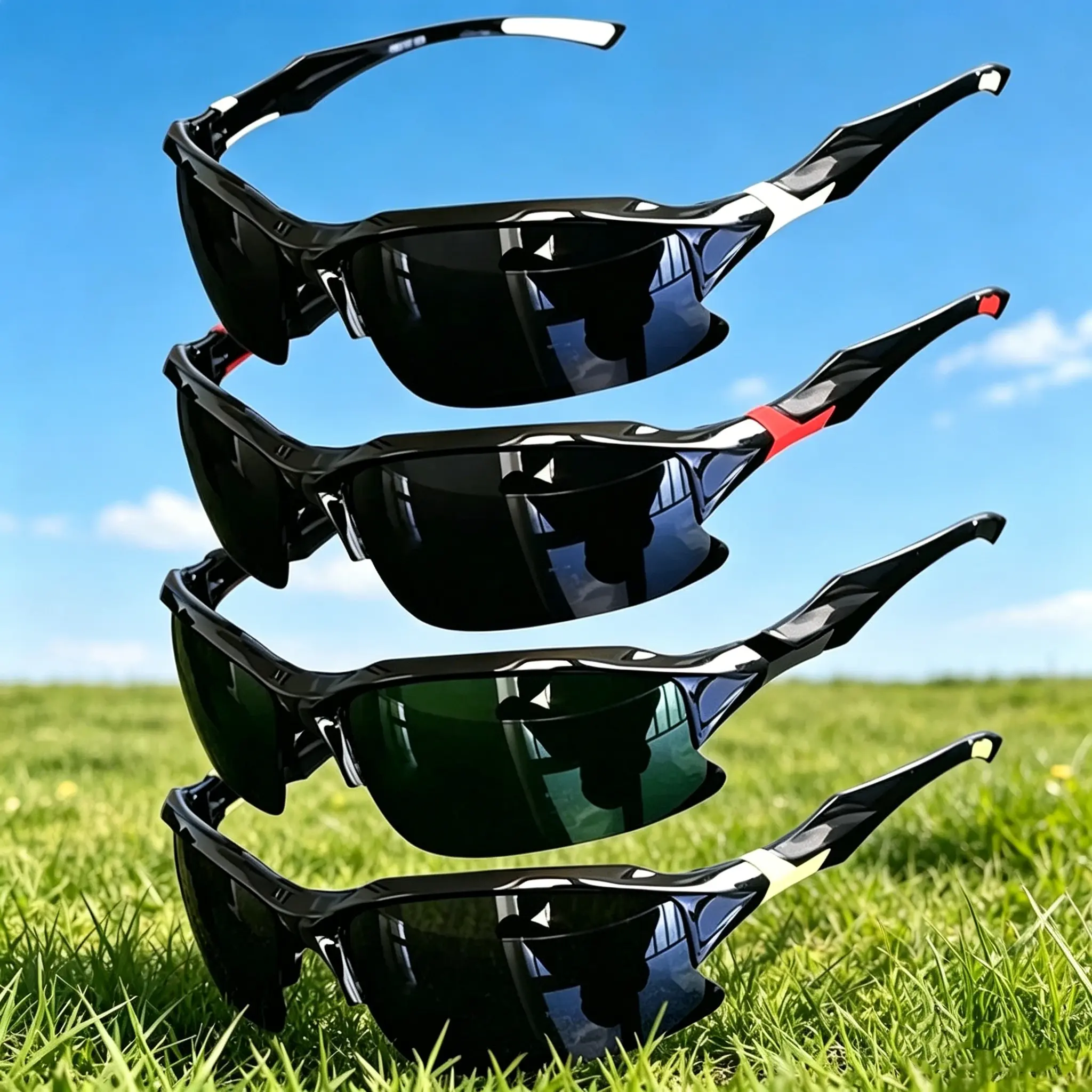 4pc Outdoor Polarized Fashionable Sports Glasses for Men and Women, Windproof Suitable for Baseball Running Fishing Golf and Driving reusable bag, Sports Outdoor Sunglasses, Windproof Sports Eyewear