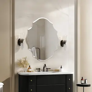 Frameless Wall Mirror Beveled Scalloped Mirror Silver Wall Mirror with MDF Backpanel