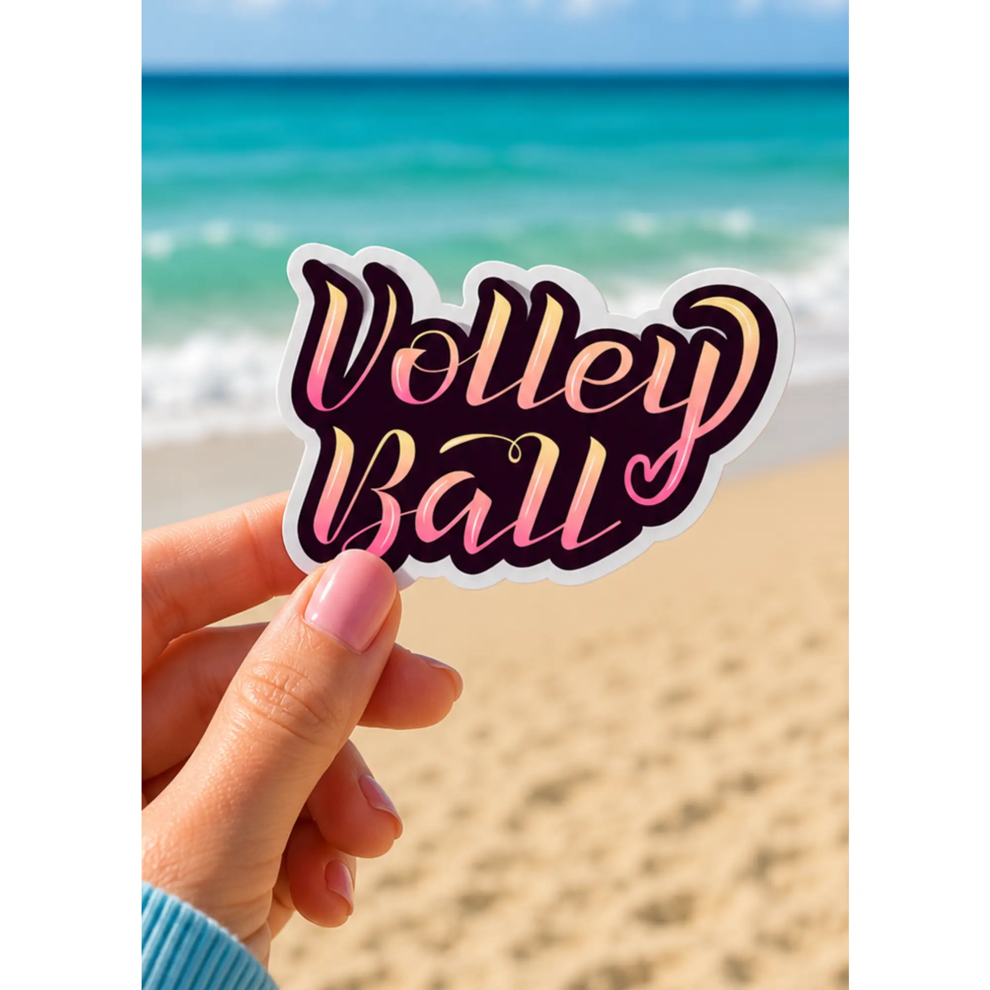 VidaVibe Pink & Yellow Heart Volleyball Sticker - Vinyl Decorative Sticker for Home Decor