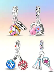 Sports Collection Dangle Charms, Volleyball, Ping Pong & Badminton Beads, Fits Pandora Bracelet, Athletic Jewelry for Sports Lovers