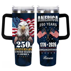 America 250 Years Commemorative 40oz Tumbler with Handle, 1776-2026 Patriotic Bald Eagle Insulated Travel Cup, USA 250th Anniversary Semiquincentennial Celebration Gift, Large Capacity Stainless Steel Vacuum Flask