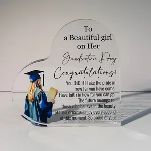 Acrylic Heart-Shaped Inspirational Graduation Gifts For Her Him High School College Masters Degree Phd Graduation Gifts For Students Keepsake For Daughter Son Sister gf wife letter pattern decorative ornament