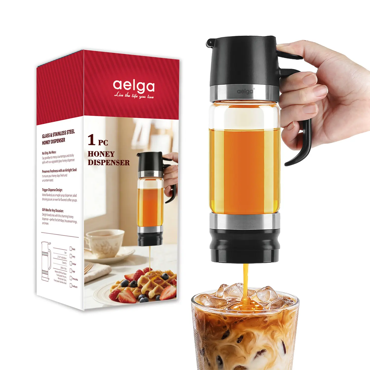 must  haves  shop glass Honey Syrup Dispenser Trigger Elegant Aelga Glass Honey Dispenser Pot No Drip Honey Jar with Handle Syrup Dispenser for Coffee or Tea Maintains Freshness