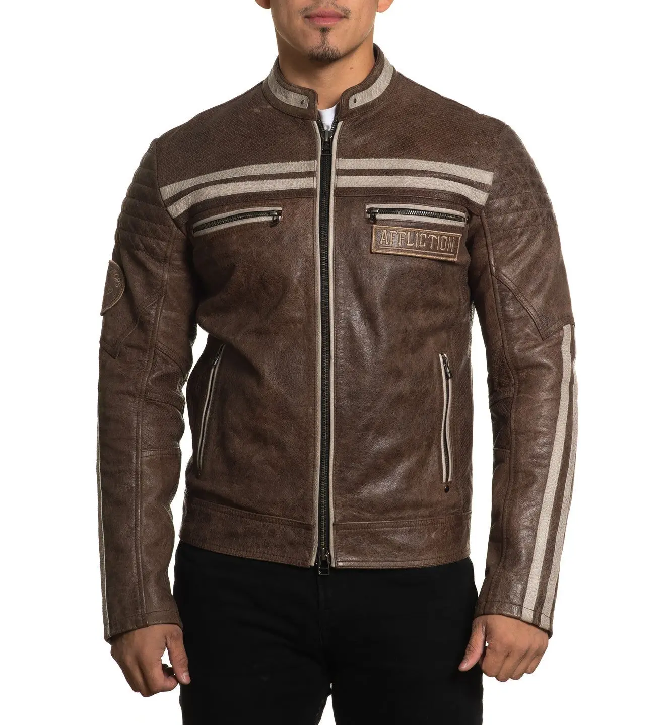Affliction Men's Faux Leather Jacket Black Skull