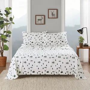 Woolrich Soft Bedding Sets - WR20-3988 California King Cotton Flannel Sheet Set, 108x102x0.13 in, Green Trees & Trucks Design