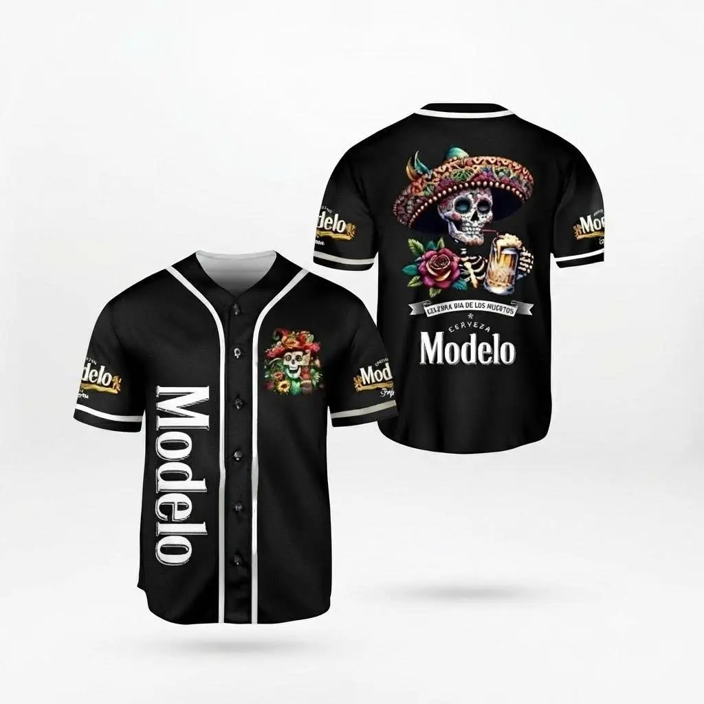 Vintage Alcohol Brand Inspired Jersey Negra Mexican Beer Celebra Dia de los Muertos Baseball Jersey Drinking