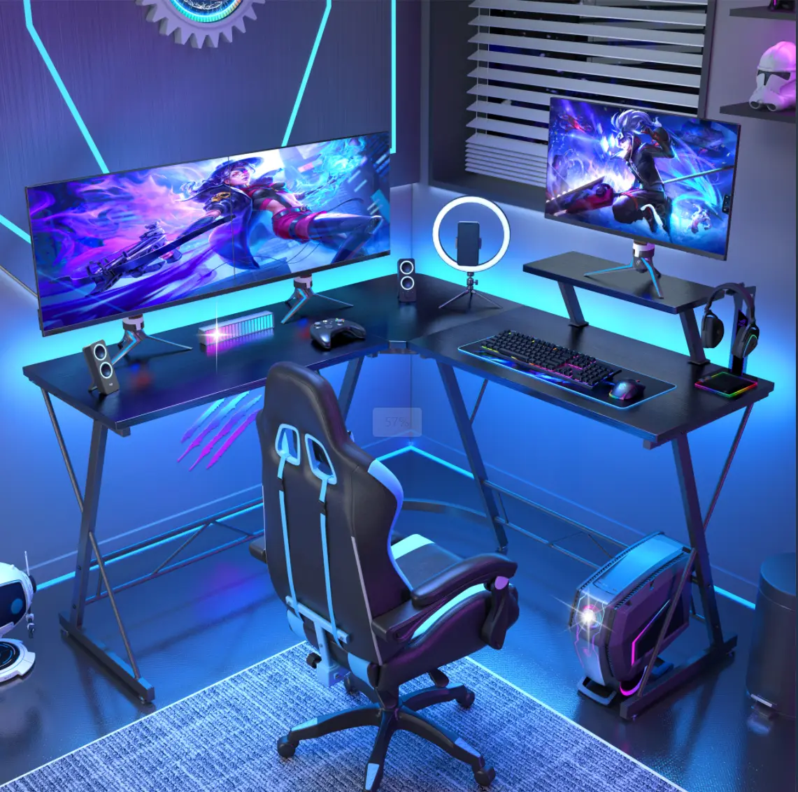 Mr IRONSTONE L Shaped Gaming Desk, Corner Computer Desk with Carbon Fiber Surface,L shaped desk, Home Office Desks Writing Workstation with Large Monitor Stand, Easy to Assemble 51 Inch,FathersDayGift