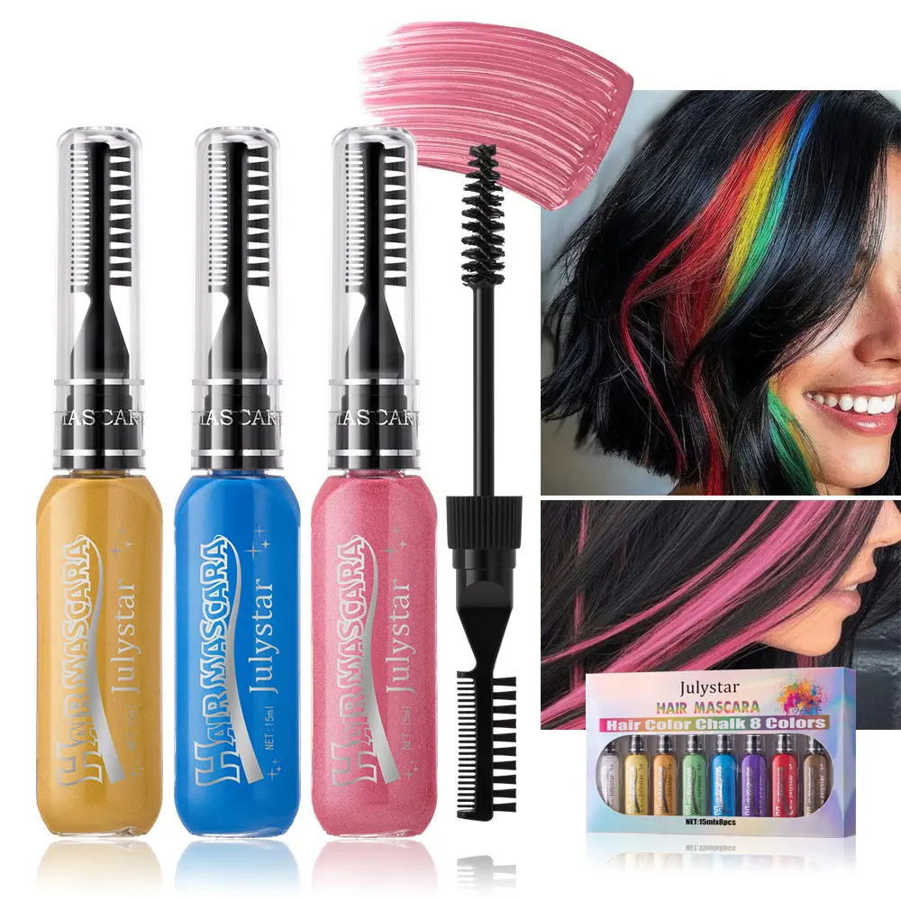 8-Color Double-Head Hair Mascara & Dye Stick Set, Easy-to-Use Versatile Tool, Long-Lasting Washable Temporary Highlights for Party & Cosplay Makeup, Hair Dye, Disposable Use, Natural, Alcohol Free, 120G
