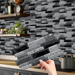 (12/24/48 pieces) Peel and stick faux marble wall tiles, PVC waterproof wall sticker, suitable for kitchen, bathroom countertop, wall decoration, 4.72 x 9.68 inches