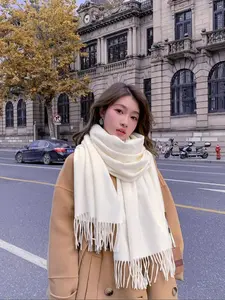 Cashmere scarf women's winter thick solid color wool scarf versatile Korean version shawl men's autumn and winter white scarf Casual Soft Scarf