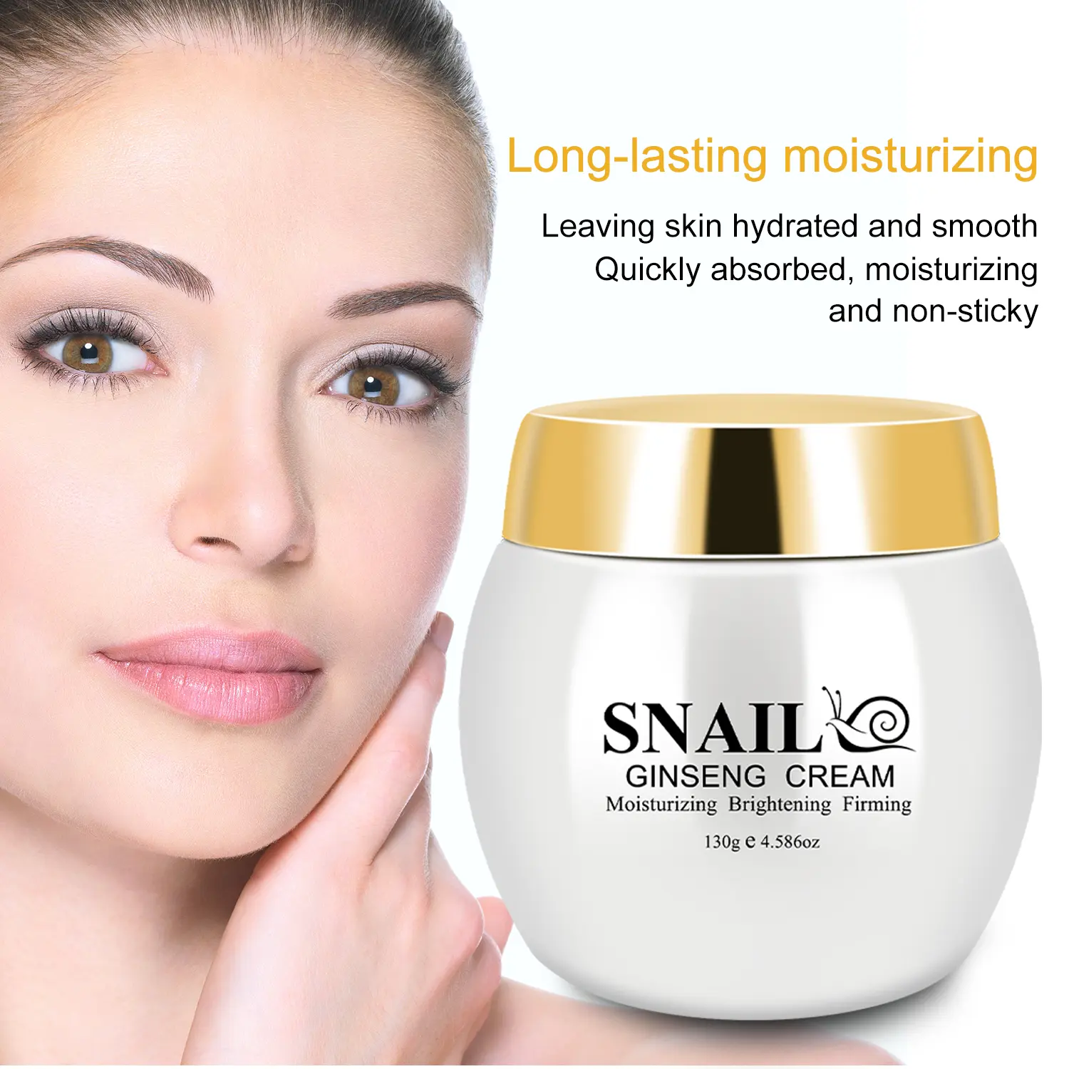 AOAO Snail Ginseng Moisturizer Cream - 130g, Firming Hydrating Nourishing Soothing Moisture Cream with Hyaluronic Acid, Panax Ginseng Root, Aloe Barbadensis Leaf Extracts & Snail Secretion Filtrate for Skin Repair & Brightening, Daily, Moisture Boost, Com