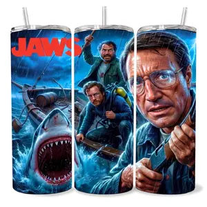 Jaws 20  oz Tumbler - BPA Free, Stainless Steel, Leak Proof, Clear Lid, Includes Straw