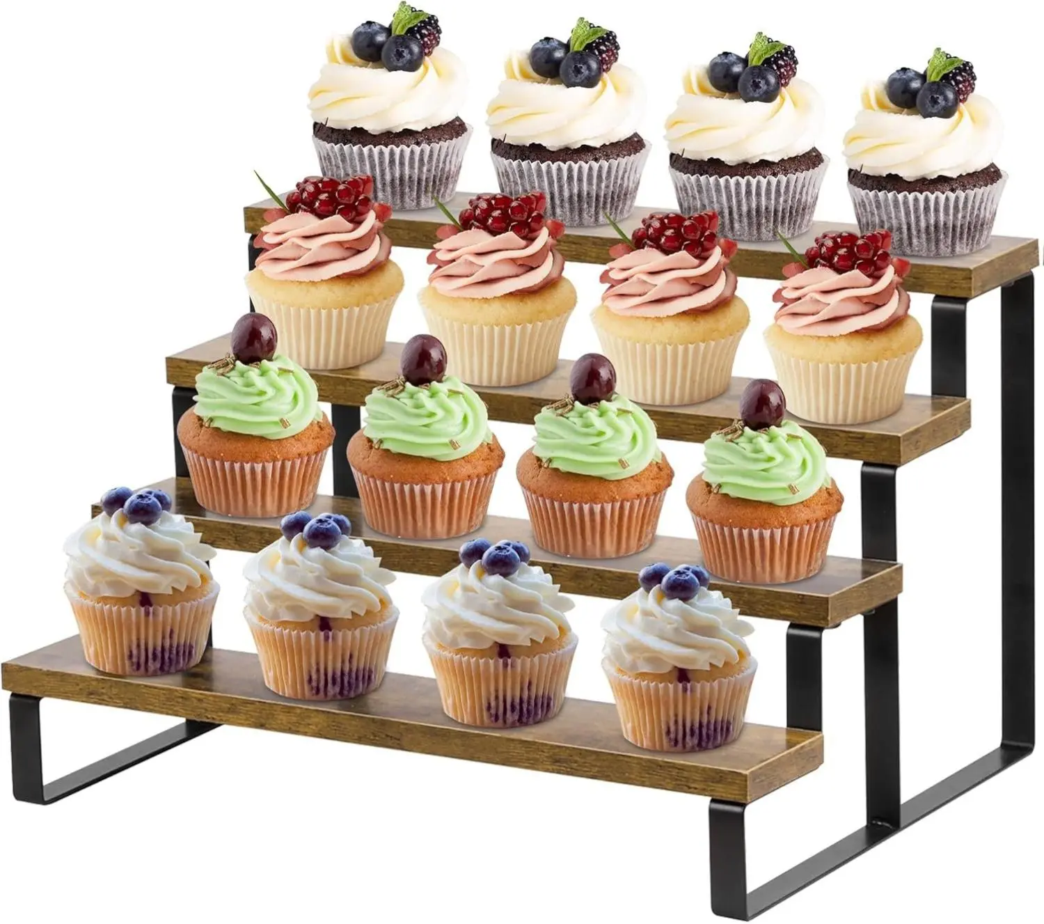 Rustic Wood Cupcake Stand, 4 tier Wooden Cupcake Display Riser, Stepped Display Stand for Cupcakes, Perfume, Cologne, Spiece and Other Small Items