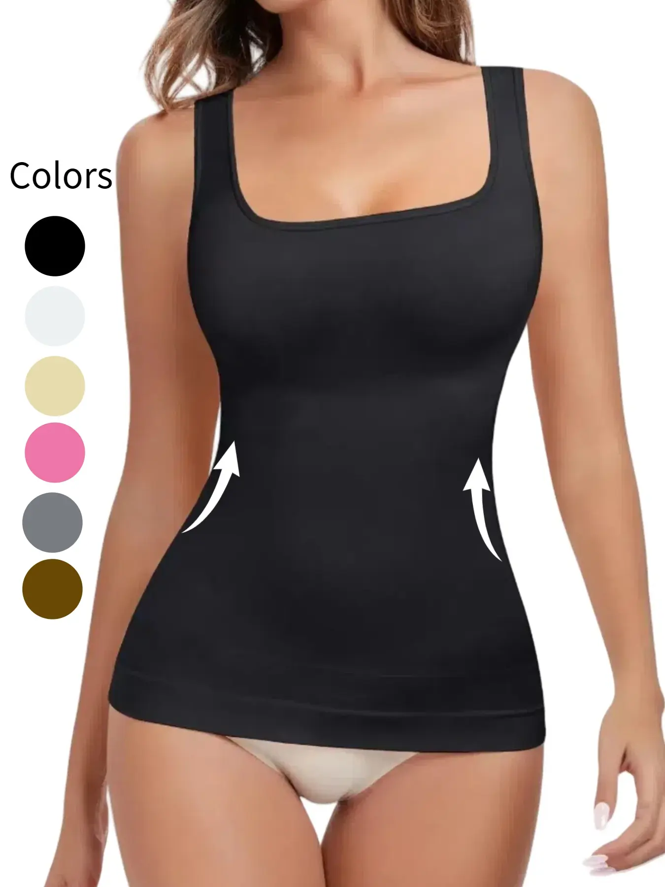 Women's Tummy Control Shapewear Tank Tops, Seamless Square Neck Compression Tops, Slimming Body Shapewear, Solid Backless Shaper Black Friday All Saints' Day Chrismas, Body Shapewear