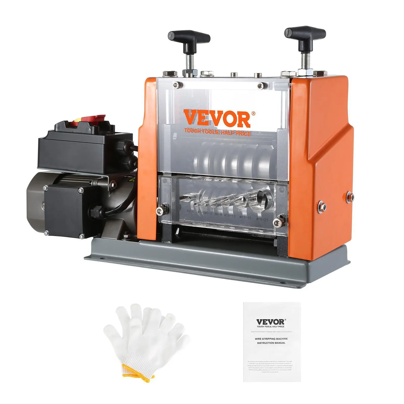 【ToolUpgrade】VEVOR Motorized Wire Stripping Machine Hand Tool, 60W Power, 0.06"-0.98" Range, Cast Iron Body, Defined Depth Gauge, 6 Circular Channels & 1 Flat Channel, 65Mn Steel Blade, for Multi-Conductor Copper Wire Recycling