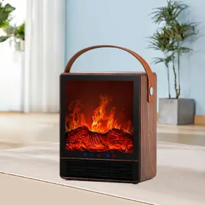 Portable Electric Fireplace Space Heater with 3D Flame Effect, Wood Grain Design Remote Control Heater for Home & Office