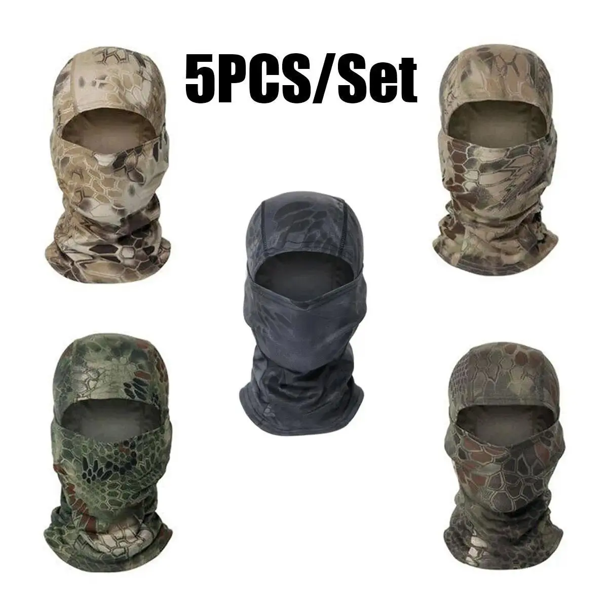 5PCS Camouflage Balaclava Motorcycle Face Mask, UV Protection Tactical Hood Helmet Liner, Polyester Clothing with Durable Polyester for Active Use, Stretch Fabric Hugs Most Head Sizes for Motorcycle & Cycling tiktokshopbacktoschool